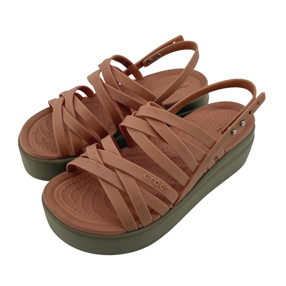 Crocs Brooklyn Strappy Low Wedge Sandal Blush Pink Mushroom Women 4 Comfort Y2K